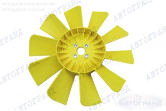 Крильчатка радіатора ГАЗ 3302, 2705, 2217 (10-ти лопатева) металеві втулки (жовта)