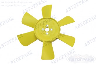 Крильчатка радіатора ГАЗ 3302, 2705, 2217 (6-ти лопатева) металеві втулки (жовта)